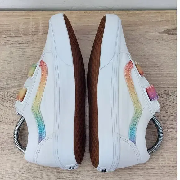 VANS Kids Size 3 Shoes White Rainbow Casual School Play Sneakers Youth Skate - Picture 7 of 10